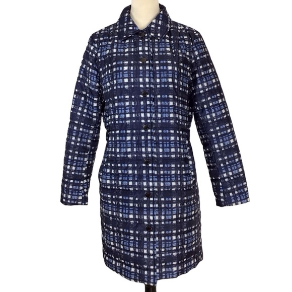 Lands End Blue Plaid Lightweight Primaloft Mid Length Coat Women’s Size 8 - Picture 5 of 12